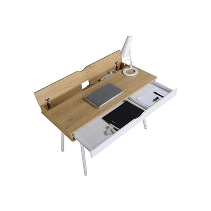 Modern Heavy Duty Laptop Computer Desk with Storage Drawer in Pine Wood Finish