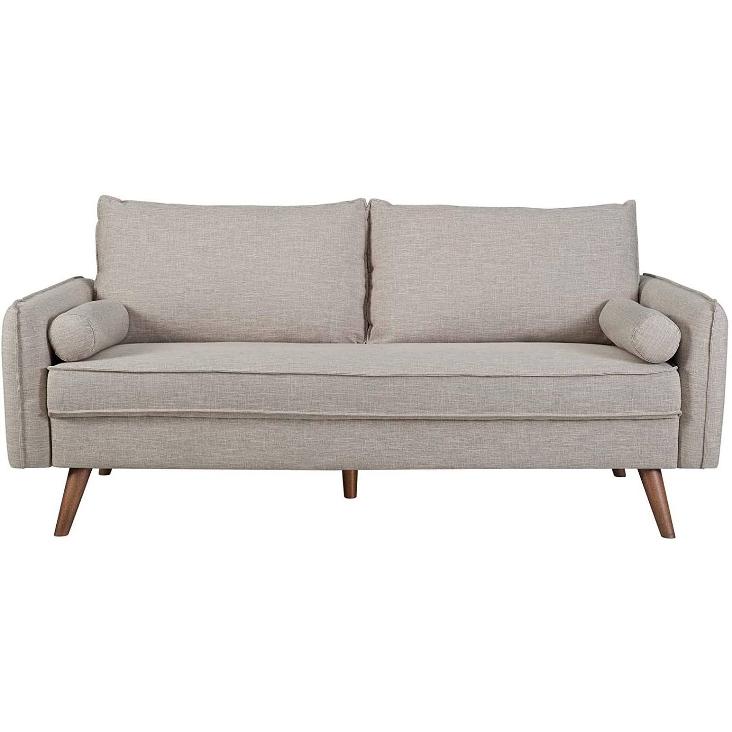 Modern Couch Beige Upholstered Sofa with with Mid-Century Style Wood Legs