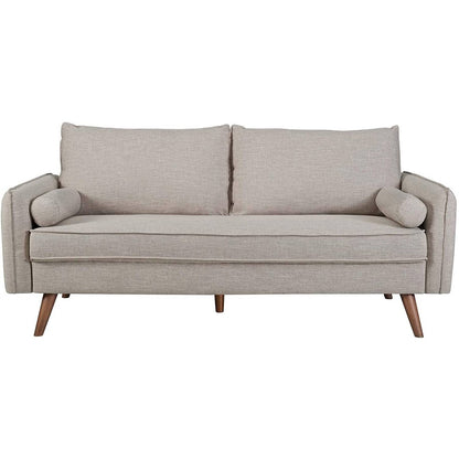 Modern Couch Beige Upholstered Sofa with with Mid-Century Style Wood Legs