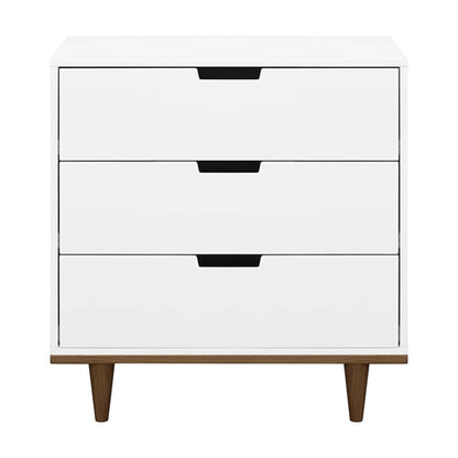 Modern Mid-Century Style 3-Drawer Dresser Chest in White Walnut Wood Finish