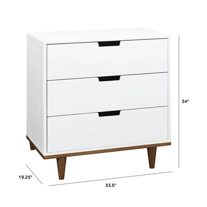 Modern Mid-Century Style 3-Drawer Dresser Chest in White Walnut Wood Finish