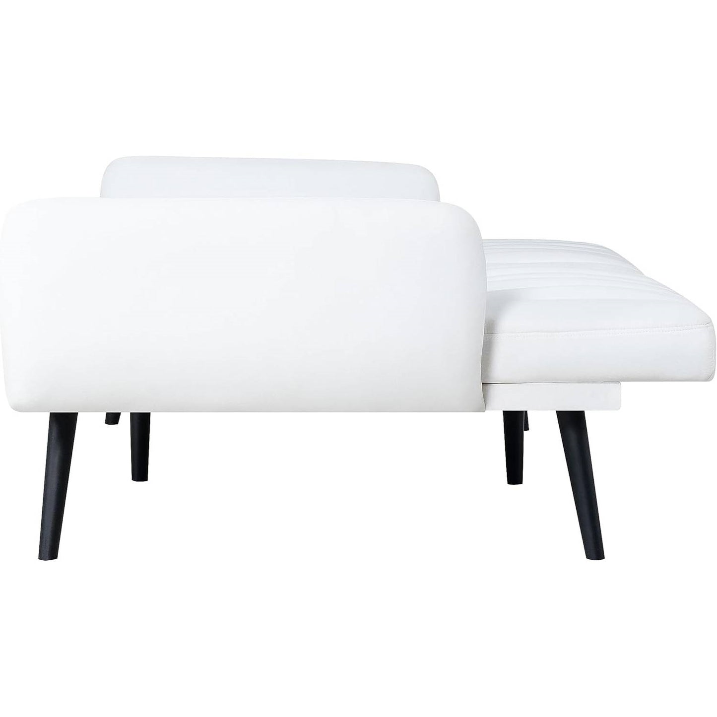 Modern Mid-Century Futon Sleeper Sofa Bed in White Linen Fabric