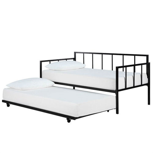 Twin size Heavy Duty Metal Daybed with Roll-Out Trundle Bed