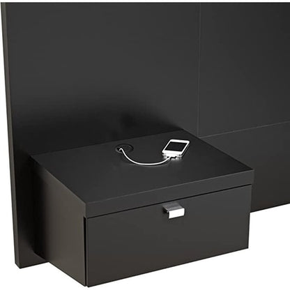 Modern Wall Mounted Floating Headboard with Nightstands in Black