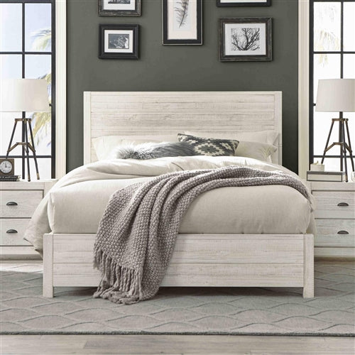 FarmHome Off White Solid Pine Platform Bed in Queen Size