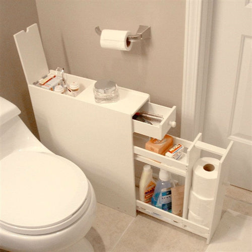 Space Saving Bathroom Floor Cabinet in White Wood Finish