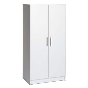 White 2-Door Wardrobe Cabinet with Hanging Rail and Storage Shelf