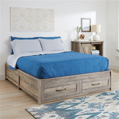 Queen Farmhome Platform Bed with Storage Drawers in Grey Wood Finish