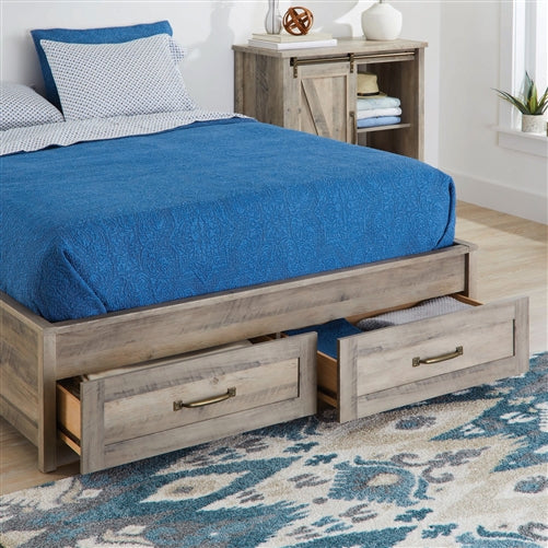 Queen Farmhome Platform Bed with Storage Drawers in Grey Wood Finish