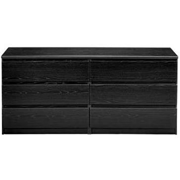 Modern 6 Drawer Double Dresser in Black Woodgrain Finish