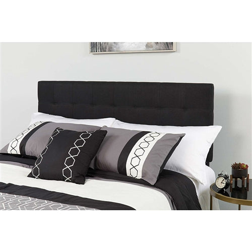 Modern Box-Stitch Black Fabric Upholstered Panel Headboard