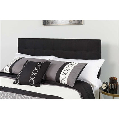 Modern Box-Stitch Black Fabric Upholstered Panel Headboard