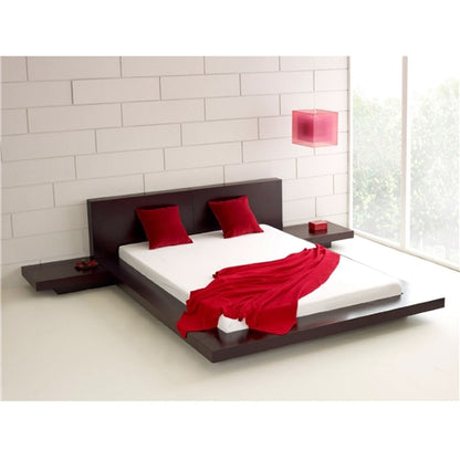 Modern Platform Bed w/ Headboard and 2 Nightstands in Espresso