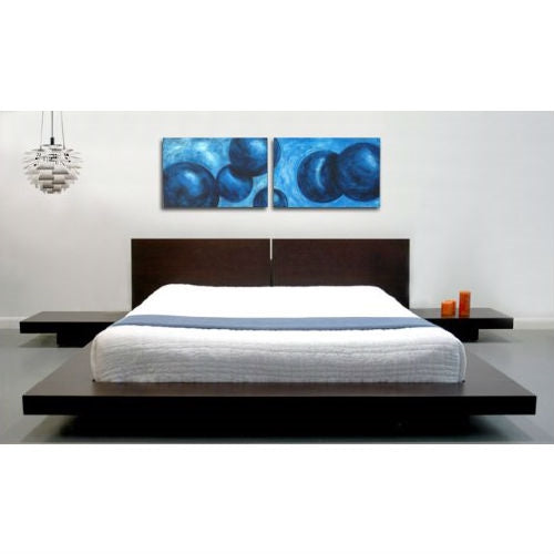 Modern Platform Bed w/ Headboard and 2 Nightstands in Espresso