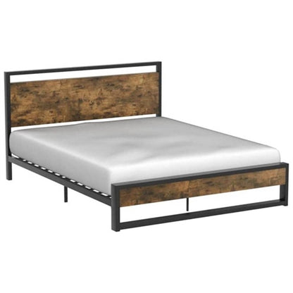 Modern Farmhouse Platform Bed Frame with Wood Panel Headboard Footboard