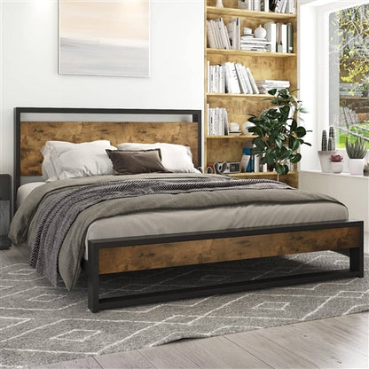 Modern Farmhouse Platform Bed Frame with Wood Panel Headboard Footboard