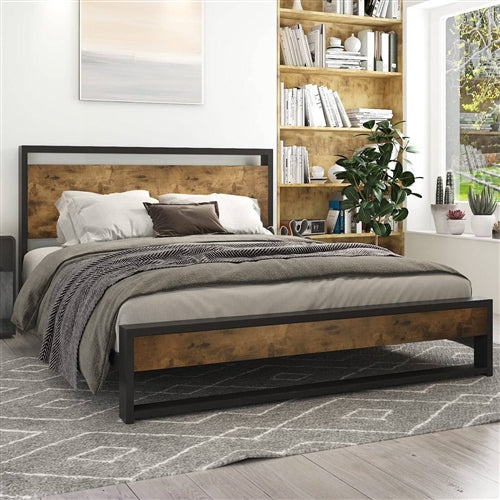 Modern Farmhouse Platform Bed Frame with Wood Panel Headboard Footboard