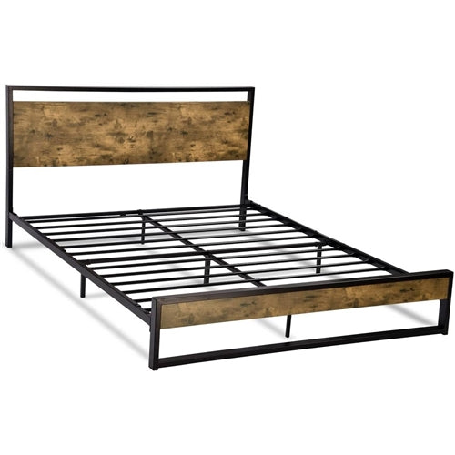 Modern Farmhouse Platform Bed Frame with Wood Panel Headboard Footboard