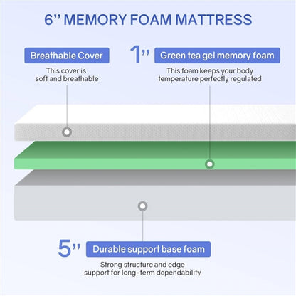 Queen size 6-inch Thick Medium Firm Cool Gel Memory Foam Mattress