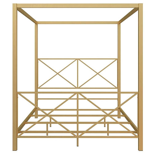 Queen size Modern Gold Metal Canopy Bed Frame with Headboard and Footboard