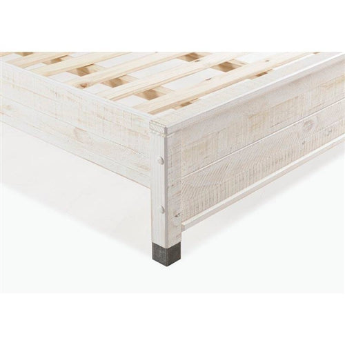 Queen Size Solid Wood Platform Bed Frame with Headboard in Rustic White Finish