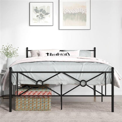 Queen Size Modern Black Metal Headboard & Footboard Platform Bed Frame