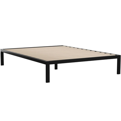 Black Metal Platform Bed Frame with Wood Slats - 700 lbs Weight Capacity