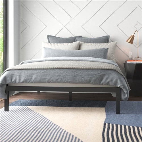 Black Metal Platform Bed Frame with Wood Slats - 700 lbs Weight Capacity