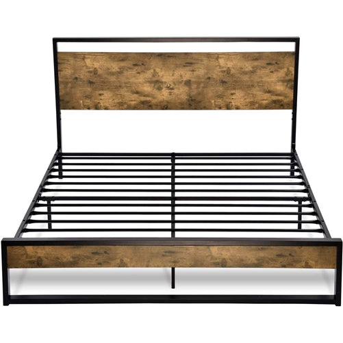 Metal Wood Platform Bed Frame with Industrial Headboard