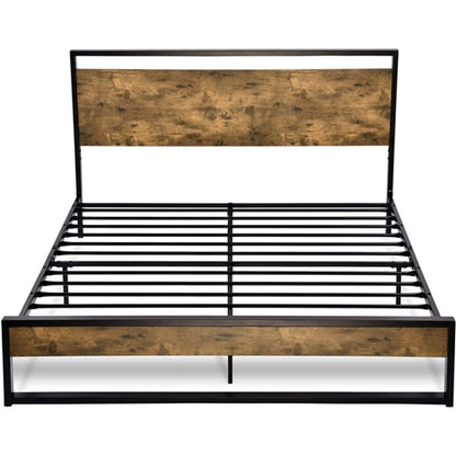 Metal Wood Platform Bed Frame with Industrial Headboard