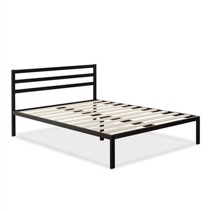 Modern Metal Platform Bed Frame with Headboard and Wood Slats