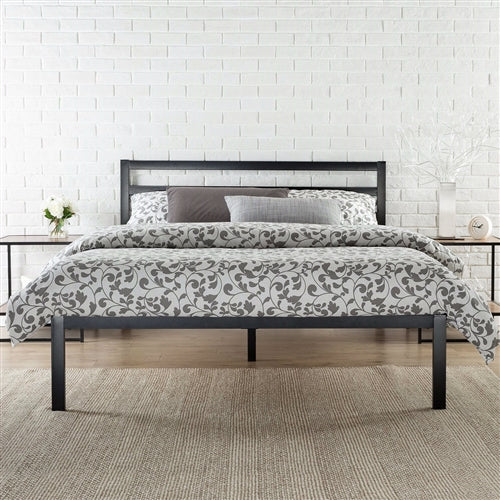 Modern Metal Platform Bed Frame with Headboard and Wood Slats