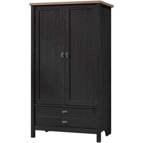 FarmHouse Black Oak Drawer and Garment Rod Wardrobe Armoire