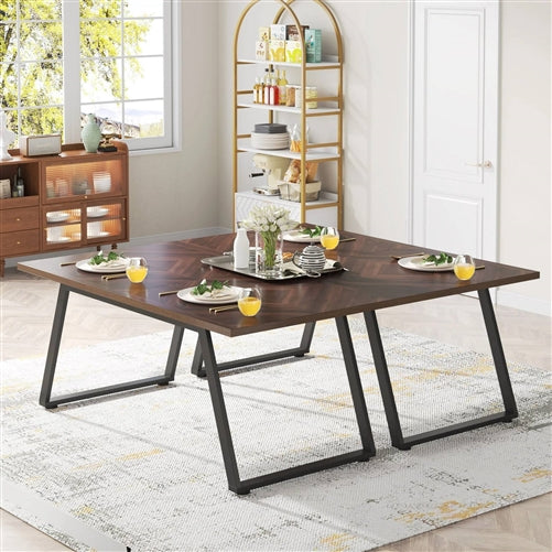 Modern Farmhouse 63-inch Rectangle Dining Table Brown Wood Top Black Metal Frame