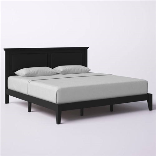 Traditional Solid Oak Wooden Platform Bed Frame with Headboard in Black