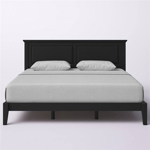 Traditional Solid Oak Wooden Platform Bed Frame with Headboard in Black