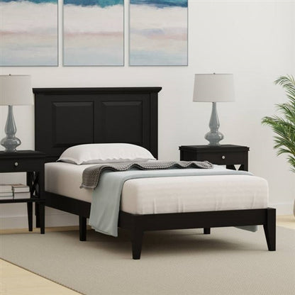 Traditional Solid Oak Wooden Platform Bed Frame with Headboard in Black