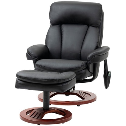 Adjustable Black Faux Leather Electric Remote Massage Recliner Chair w/ Ottoman