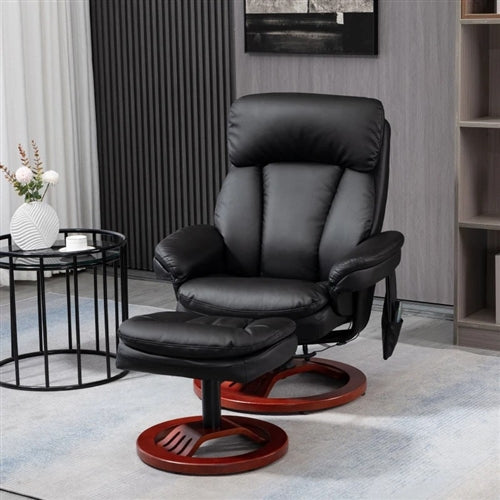 Adjustable Black Faux Leather Electric Remote Massage Recliner Chair w/ Ottoman