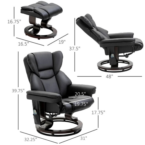 Adjustable Black Faux Leather Remote Massage Recliner Chair w/ Ottoman