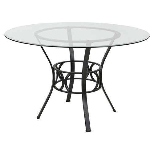 Round 48-inch Clear Glass Dining Table with Black Metal Frame