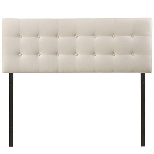 Modern Ivory Fabric Upholstered Button Tufted Headboard