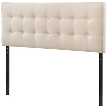 Modern Ivory Fabric Upholstered Button Tufted Headboard