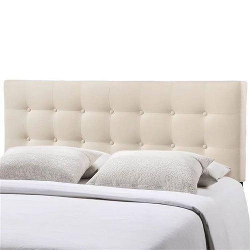 Modern Ivory Fabric Upholstered Button Tufted Headboard