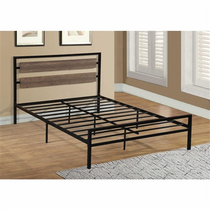 Industrial Metal Platform Bed Frame with Wood Panel Headboard