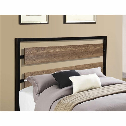 Industrial Metal Platform Bed Frame with Wood Panel Headboard