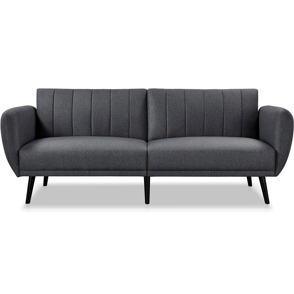 Modern Scandinavian Dark Grey Linen Upholstered Sofa Bed with Wooden Legs