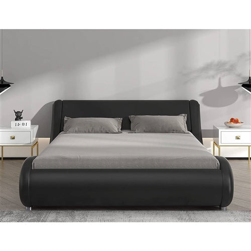 Modern Black Faux Leather Upholstered Platform Bed Frame with Headboard