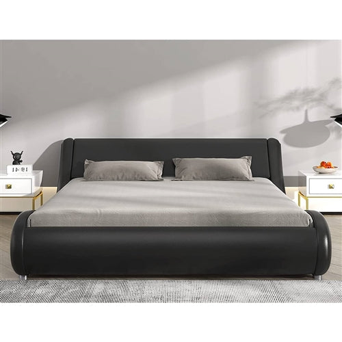 Modern Black Faux Leather Upholstered Platform Bed Frame with Headboard