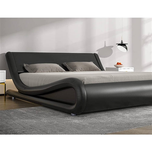 Modern Black Faux Leather Upholstered Platform Bed Frame with Headboard